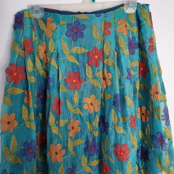 Barbeau 100% silk colourful floral skirt with embroidery size 8 - Picture 4 of 12